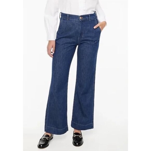 J. CREW Denim Trouser Pant High Rise Wide Leg Retro Casual Preppy Coastal - Picture 1 of 15